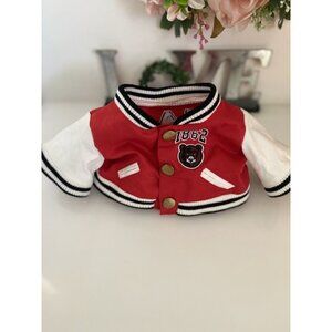 FAO Schwartz 16" Bear Size Doll Varsity Jacket Red Black White 1862 Vintage EUC